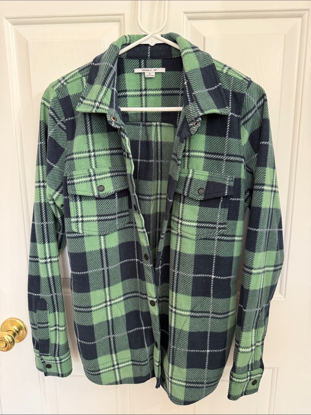 O'Neill Green and Black Plaid Button-Up Shirt Jacket